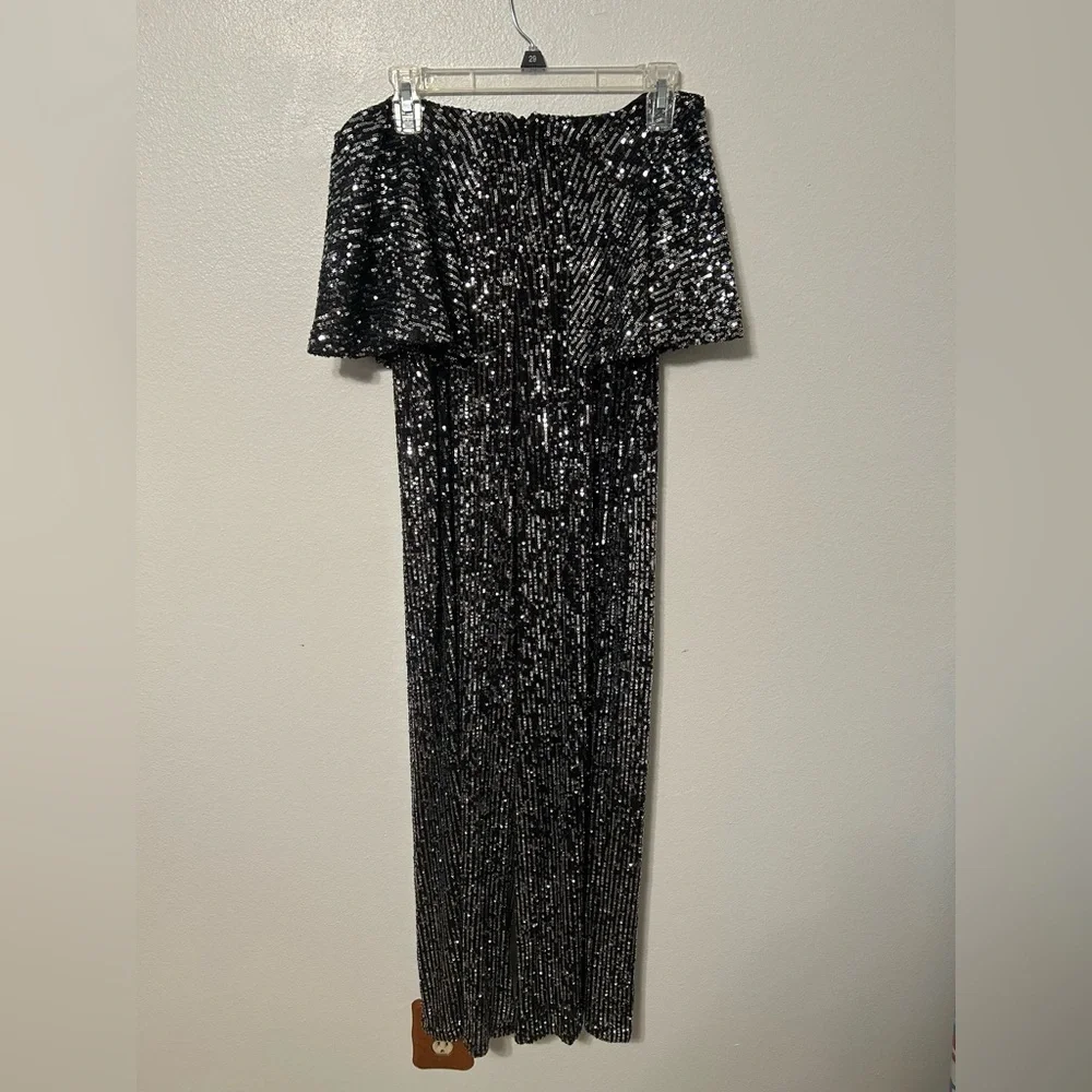 Bebe Black Sequin Strapless Jumpsuit Size M Y2K Glam Party Bachelorette Night - Picture 4 of 9